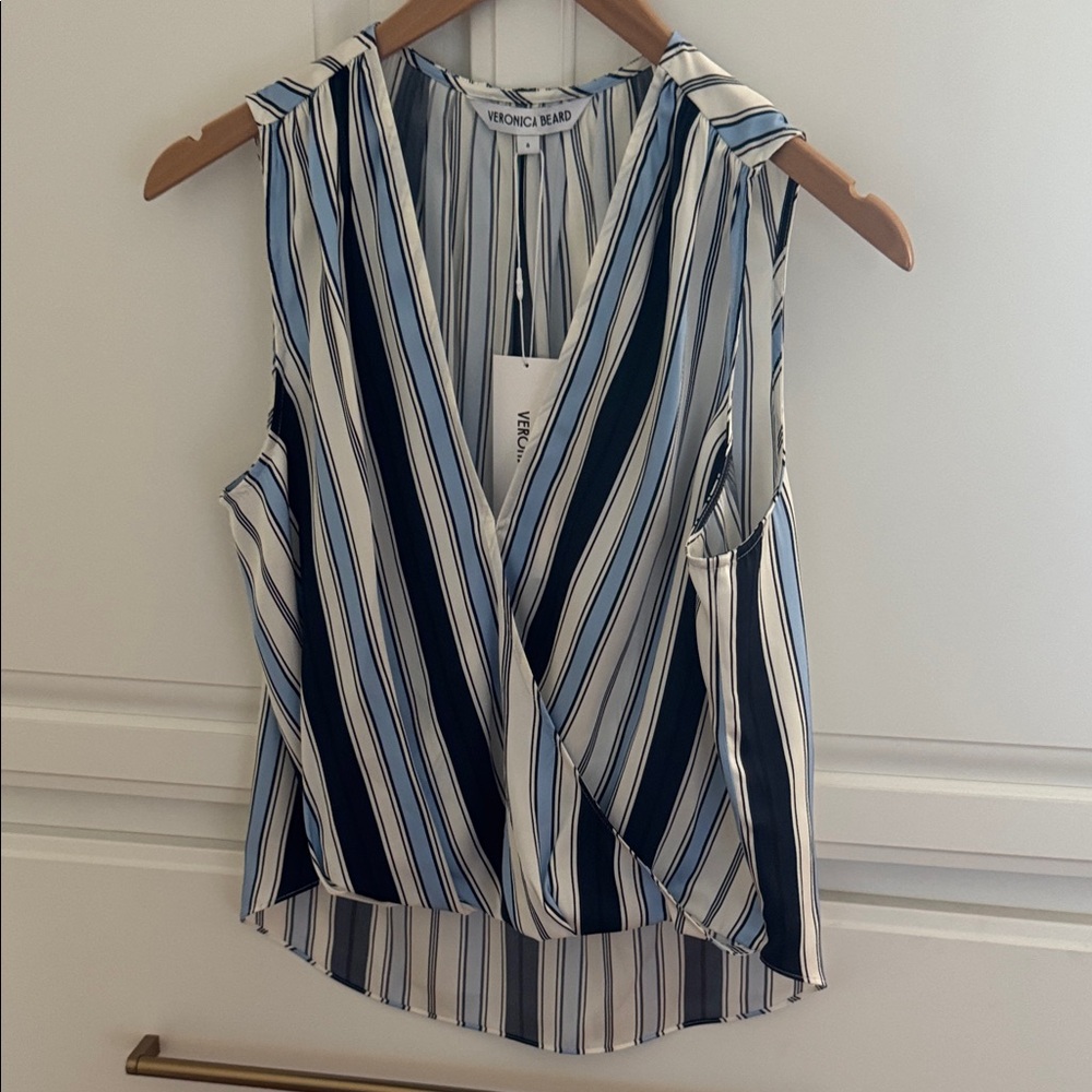 BNWT Veronica Beard Navy and White Striped Rahi Blouse